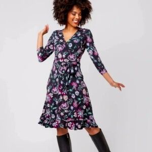 Leota NEW Black Floral Libby Whimsigoth Knit Faux Wrap Midi Dress Size XXL